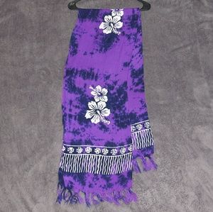 Purple Pareo w/White Hibiscus Flowers